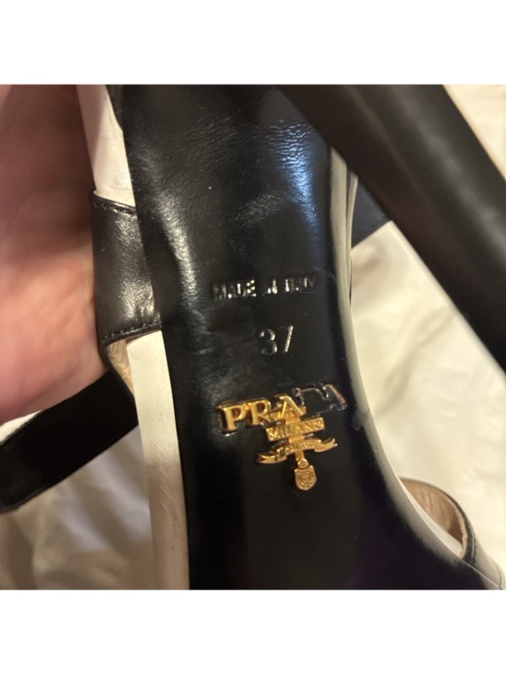 Prada Authentic Leather Black White Slingback High Heel Pumps Sandals 7 - Picture 9 of 9